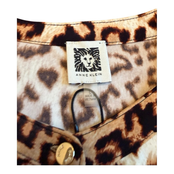 NWT Women's Anne Klein Leopard Print Blouse L Brown Black - Picture 4 of 12
